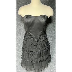 NWT Express Design Studio Dress Strapless Ruffle Mini Tiered Black Womens 8